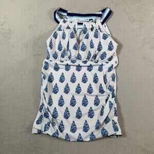 Cabana Life Tankini Swimsuit Womens XS White Blue‎ Delray Deep V UPF 50 Top NWT